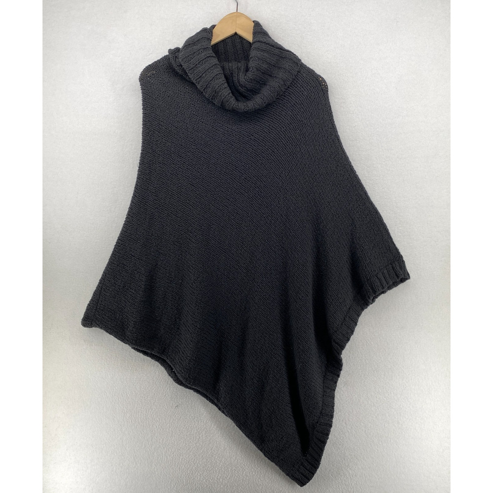 EILEEN FISHER Sweater OS Organic Cotton Poncho Oversized Cowl Asymmetric Gray